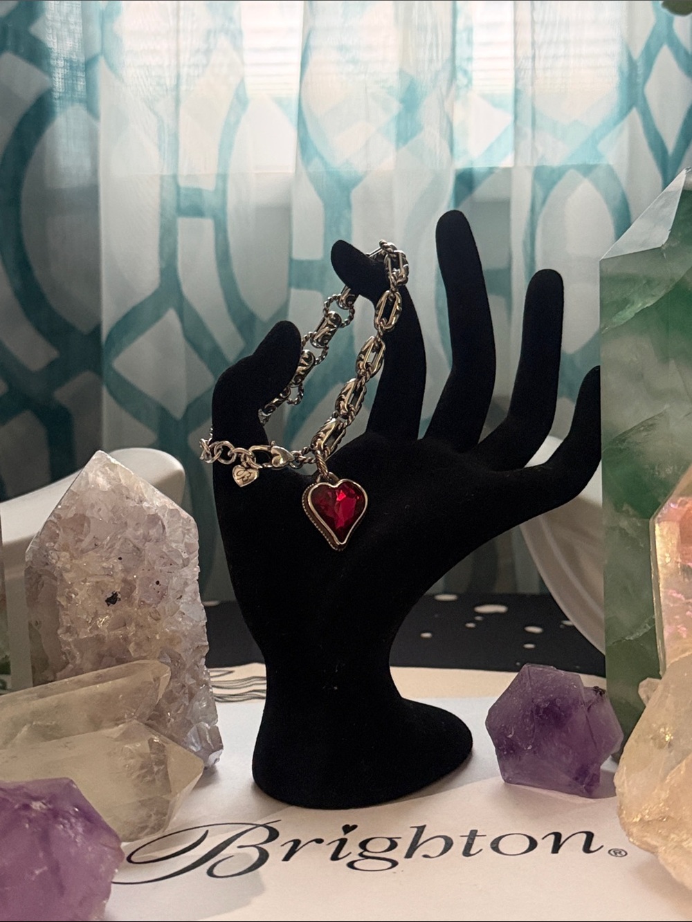 ❤️🌹 RARE BRIGHTON VINTAGE SLVR Red Swarovski Crystal ‘BiBi Gem Heart’ Bracelet!